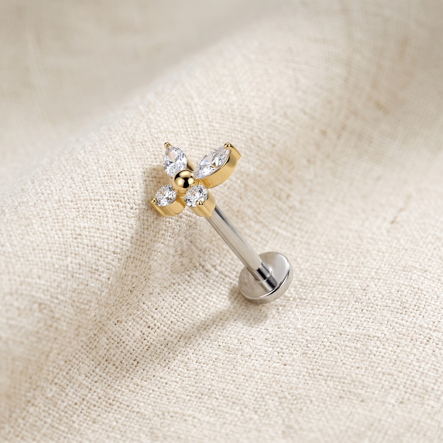 Titanium Butterfly CZ Threadless Stud