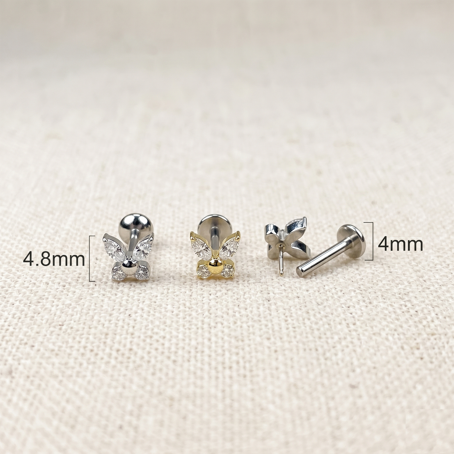 Titanium Butterfly CZ Threadless Stud