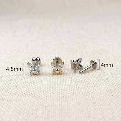 Titanium Butterfly CZ Threadless Stud