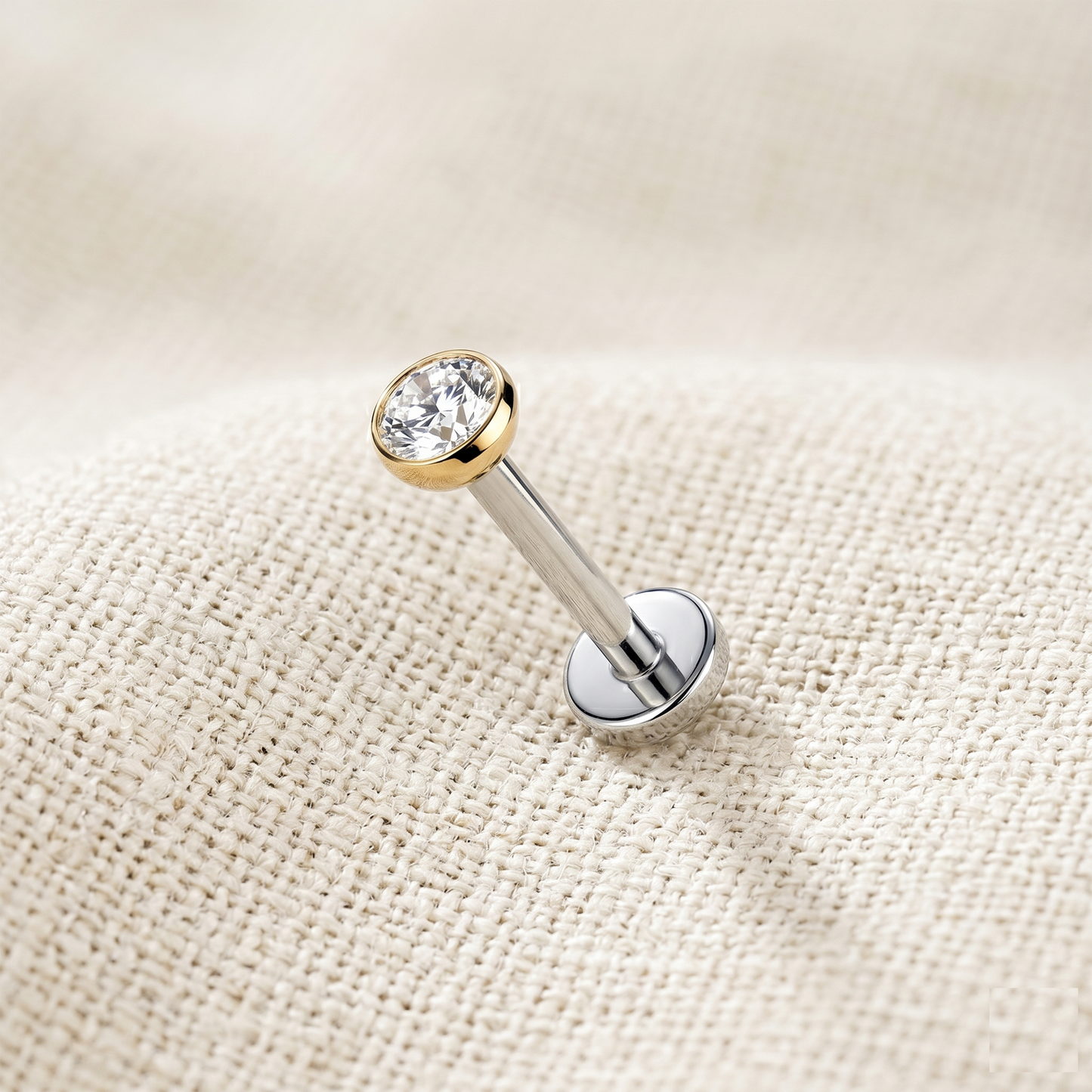 Titanium Gold Clear CZ Bezel Threadless Stud 16G 18G 20G