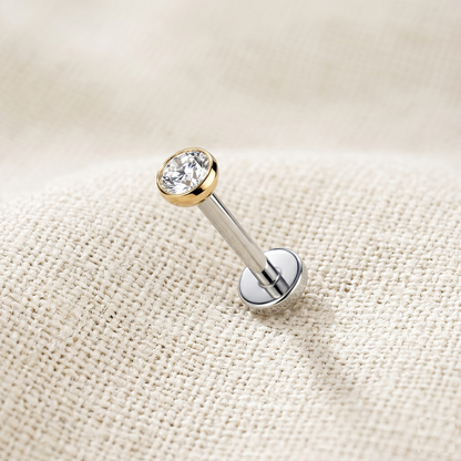 Titanium Gold Clear CZ Bezel Threadless Stud 16G 18G 20G
