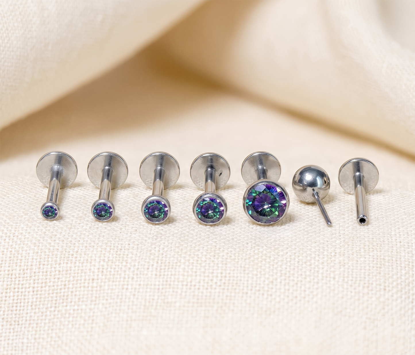 Titanium Vitrail Medium CZ Bezel Threadless Stud 16G 18G 20G