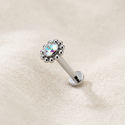 Titanium Beaded Ball CZ Threaded Flat Back Stud 16G