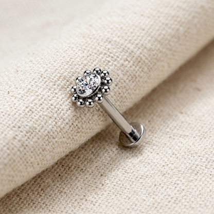 Titanium Beaded Ball CZ Threaded Flat Back Stud 16G