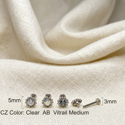 Titanium Beaded Ball CZ Threaded Flat Back Stud 16G