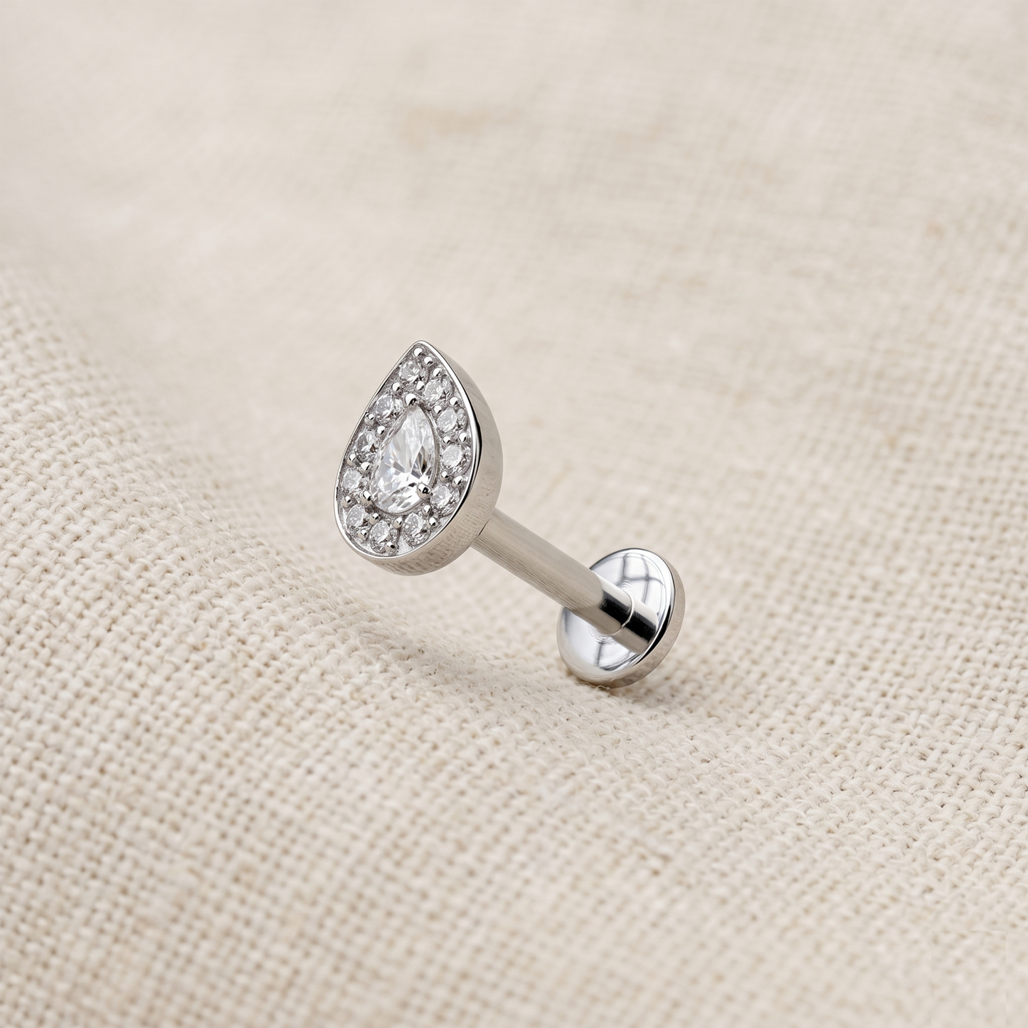 Titanium Teardrop CZ Threaded Flat Back Stud 16G
