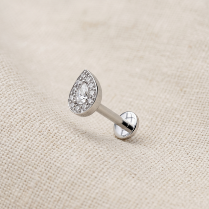 Titanium Teardrop CZ Threaded Flat Back Stud 16G