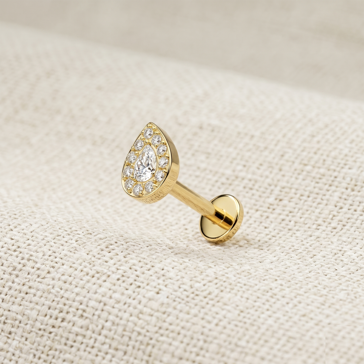 Titanium Teardrop CZ Threaded Flat Back Stud 16G