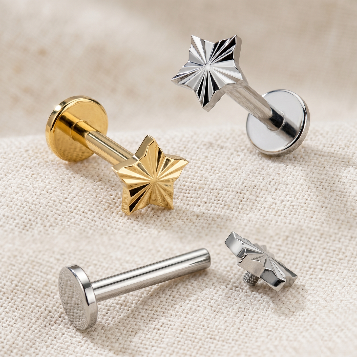 Titanium Diamond-Cut Star Threaded Labret 16G