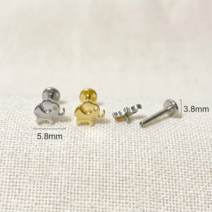 Titanium Elephant Threaded Flat Back Stud 16G