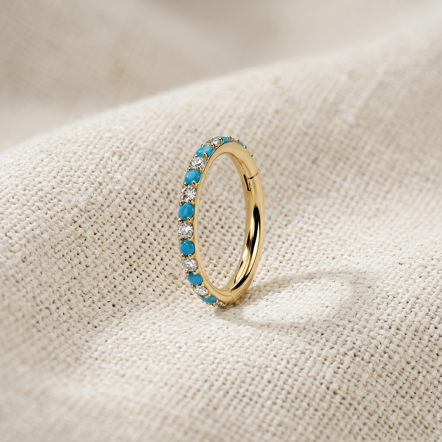 Titanium Turquoise & Clear CZ Hinged Hoop