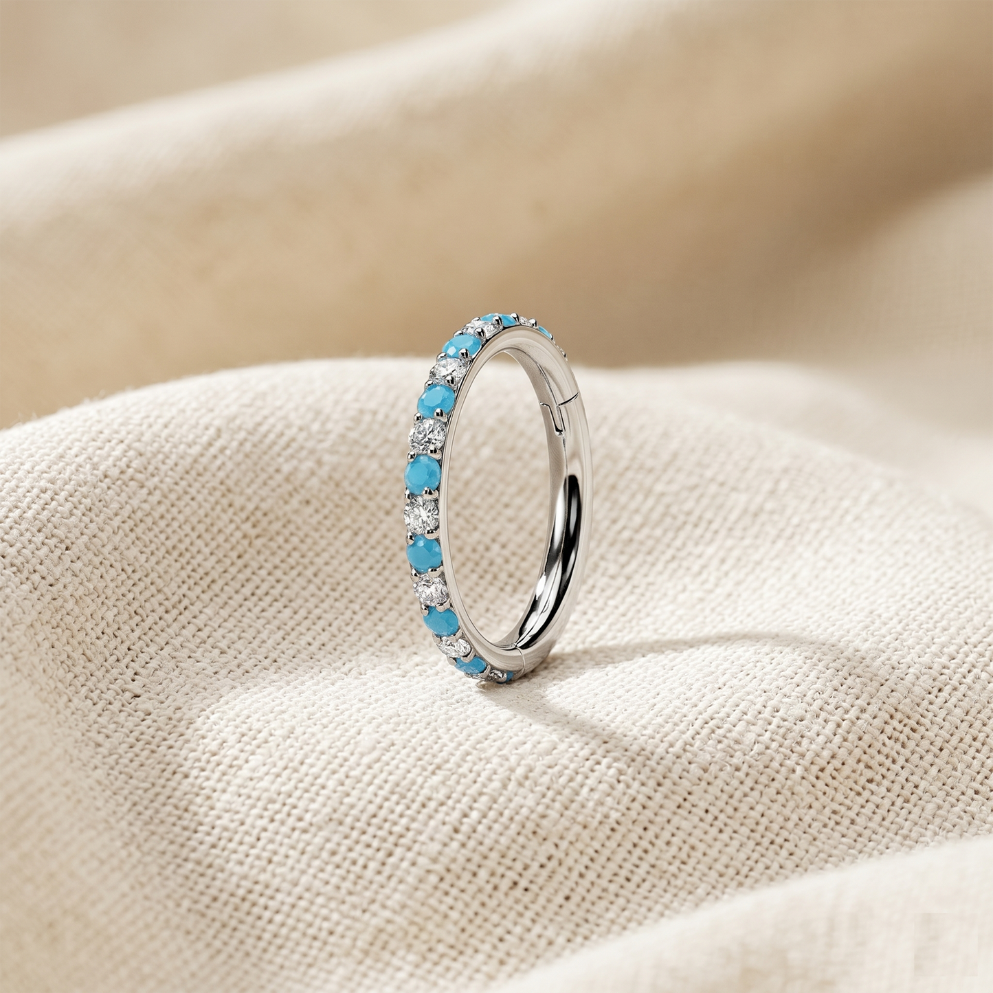 Titanium Turquoise & Clear CZ Hinged Hoop