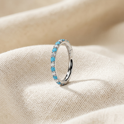 Titanium Turquoise & Clear CZ Hinged Hoop