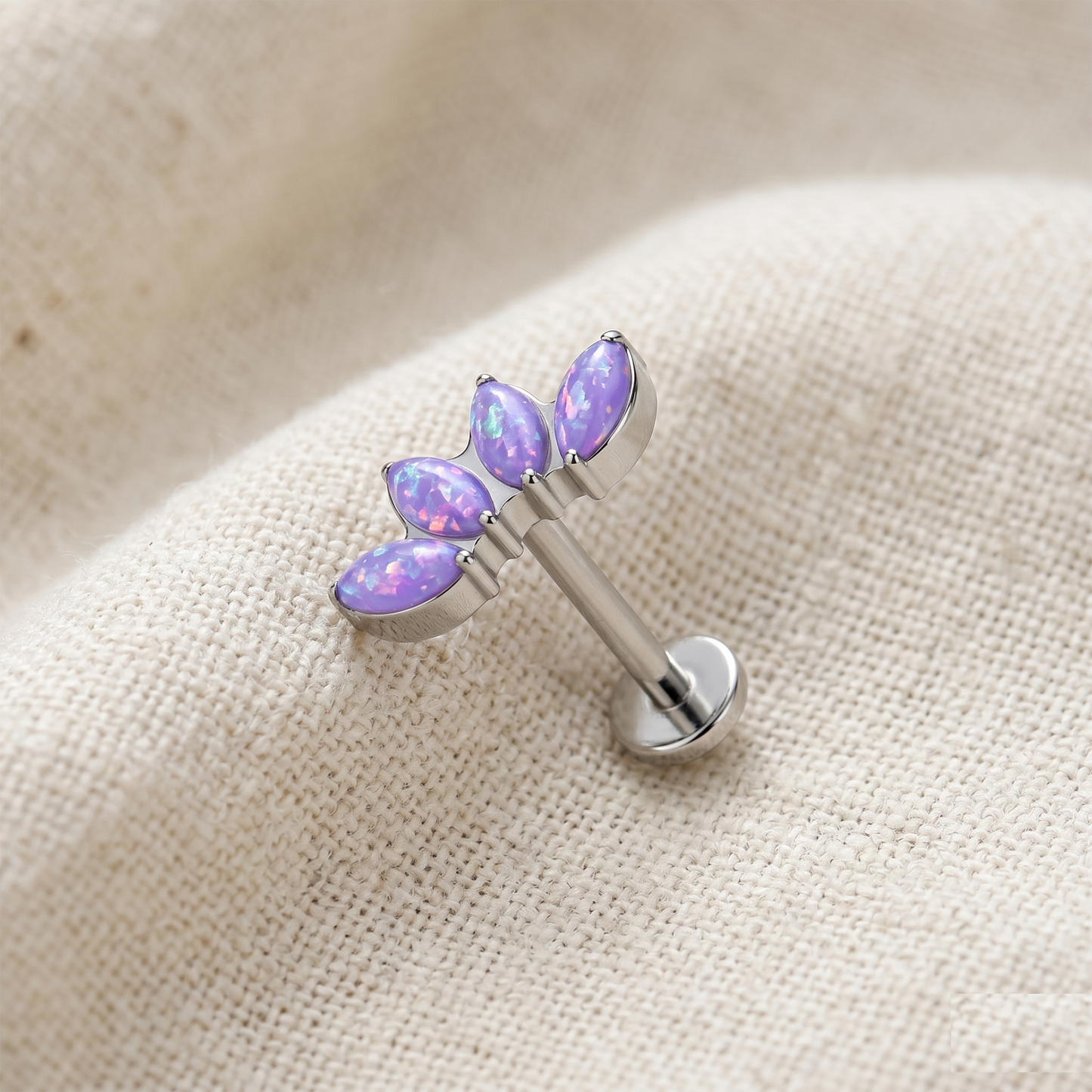 Titanium 4-Marquise Opal Threadless Stud