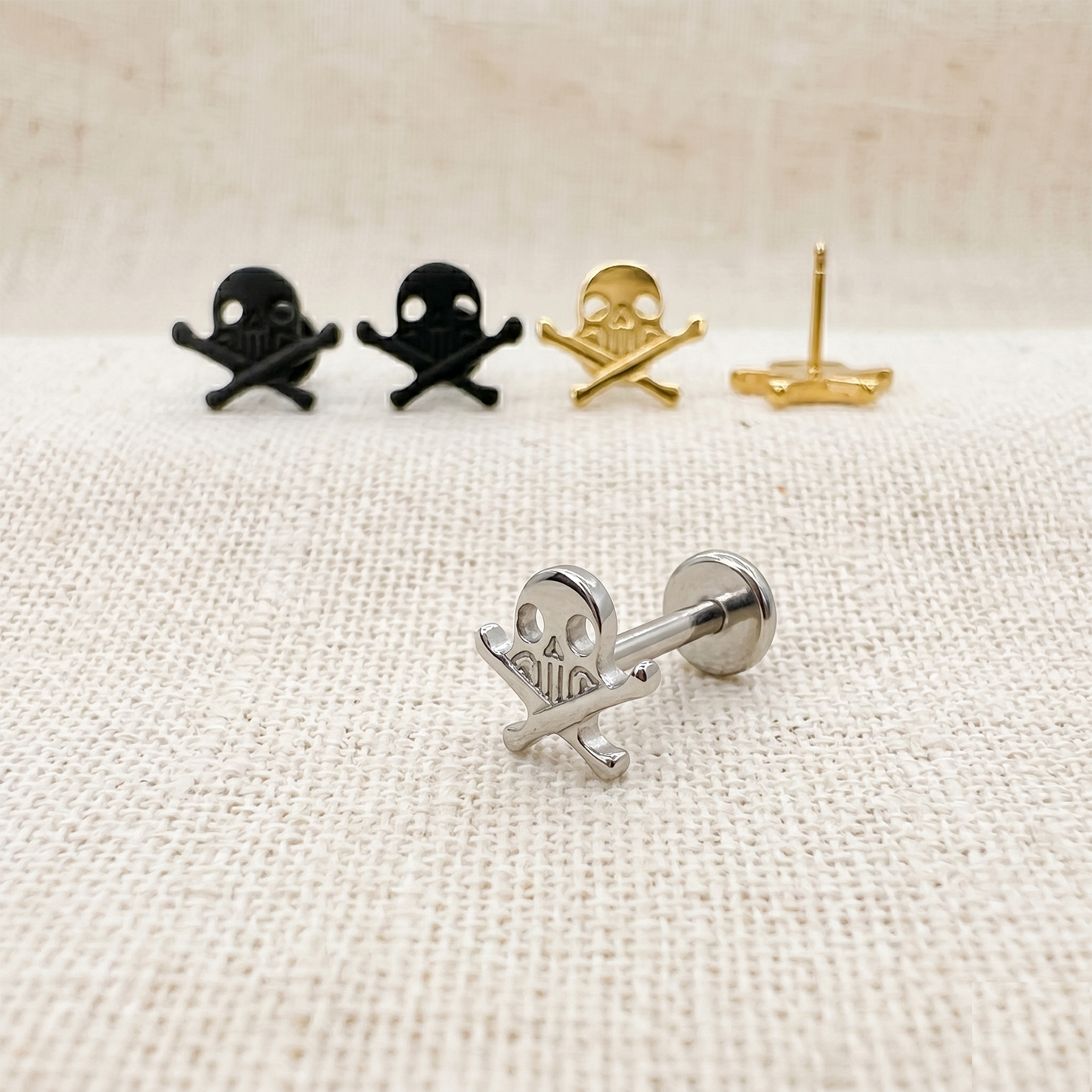 Titanium Skull Crossbones Threadless Stud