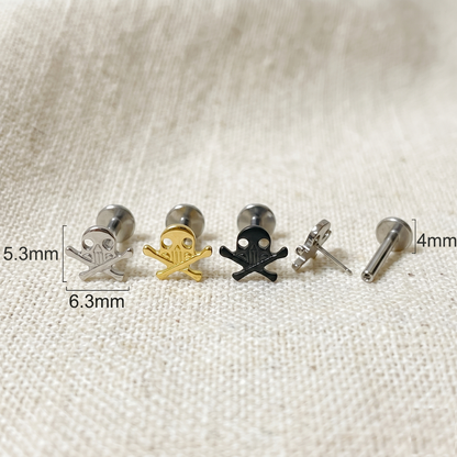 Titanium Skull Crossbones Threadless Stud