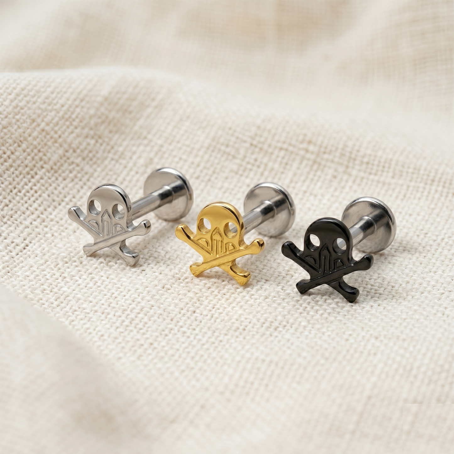 Titanium Skull Crossbones Threadless Stud