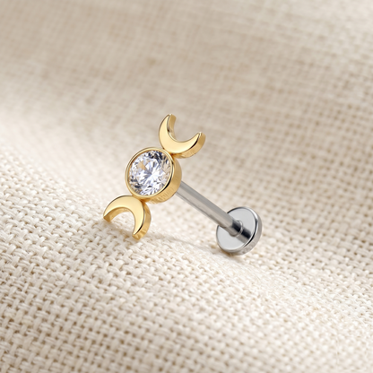 Titanium Crescent Moon CZ Threadless Stud