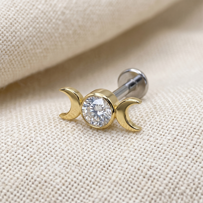 Titanium Crescent Moon CZ Threadless Stud