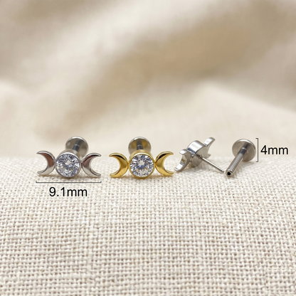 Titanium Crescent Moon CZ Threadless Stud