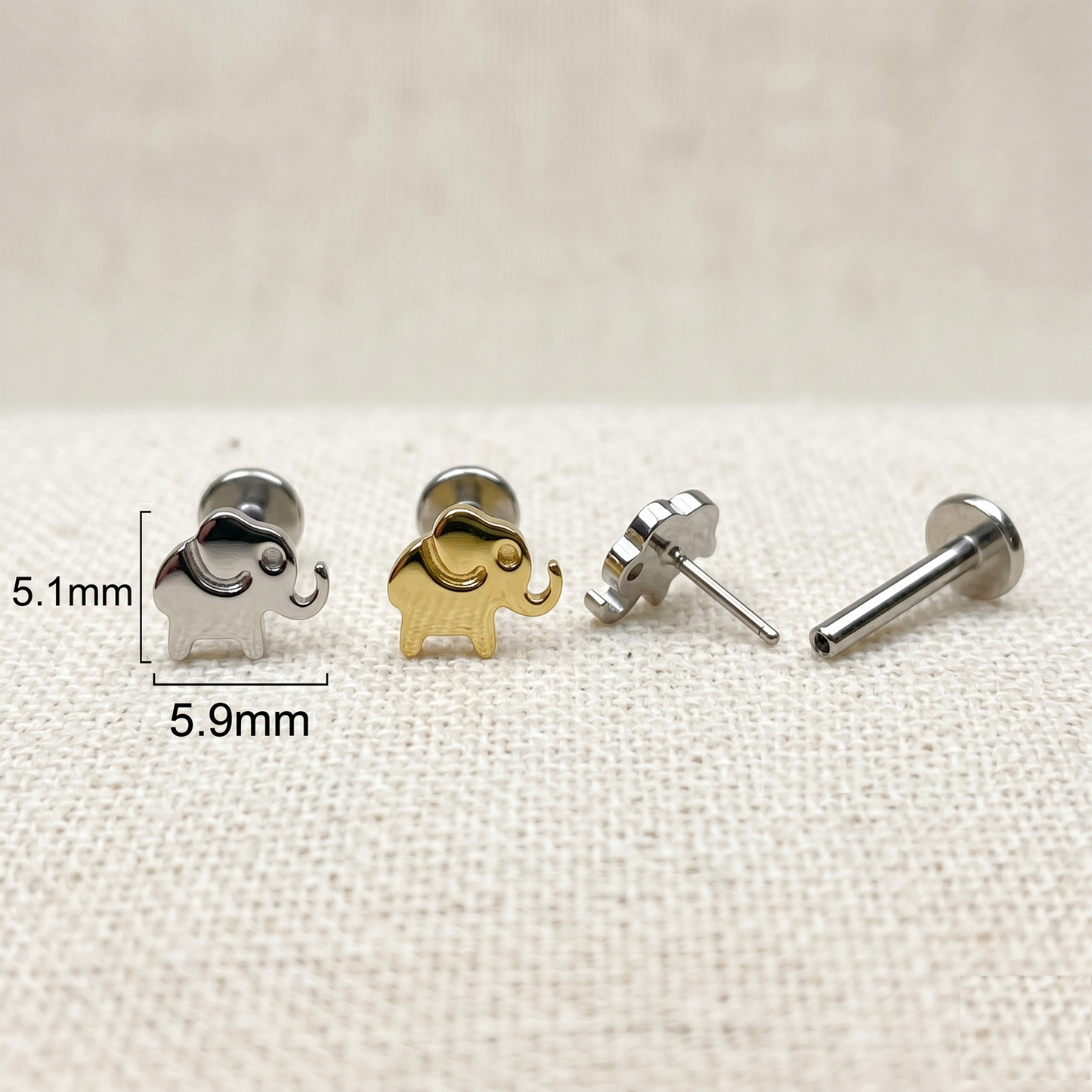 Titanium Elephant Threadless Stud