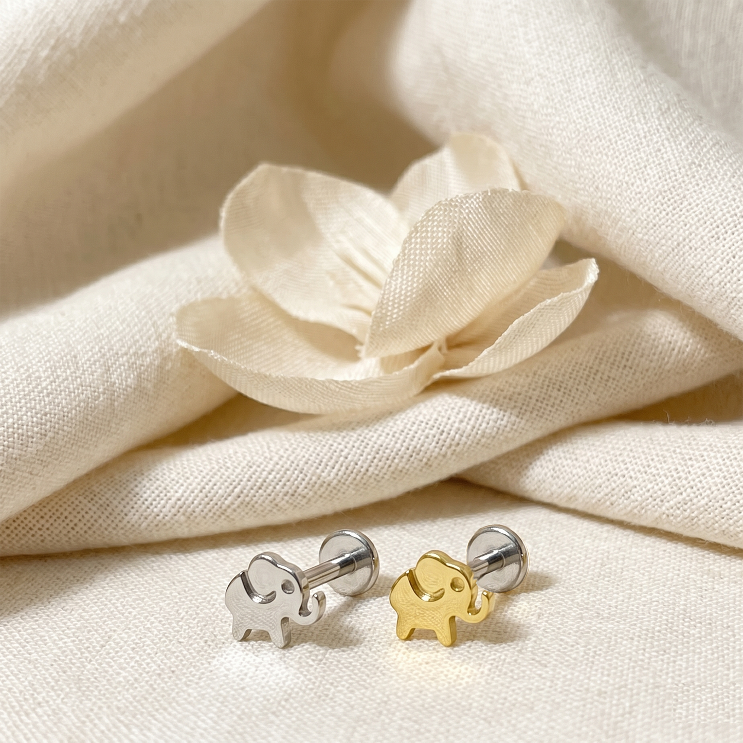 Titanium Elephant Threadless Stud