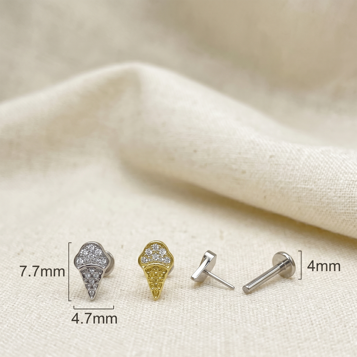 Titanium Ice Cream Cone CZ Threadless Stud