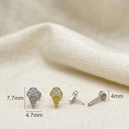 Titanium Ice Cream Cone CZ Threadless Stud