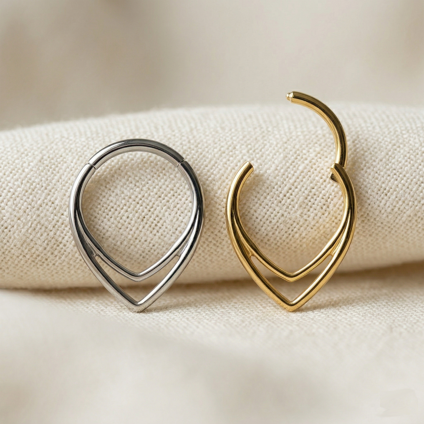 Titanium Double Chevron Hinged Hoop 16G