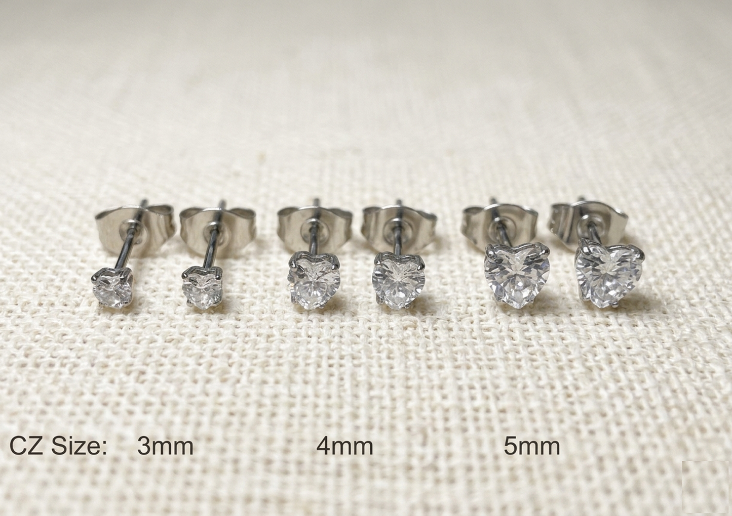 Surgical Steel Heart CZ Prong Set Stud Earrings 20G