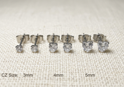 Surgical Steel Heart CZ Prong Set Stud Earrings 20G