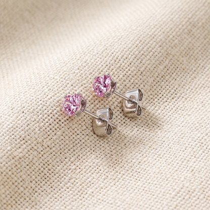 Surgical Steel Heart CZ Prong Set Stud Earrings 20G