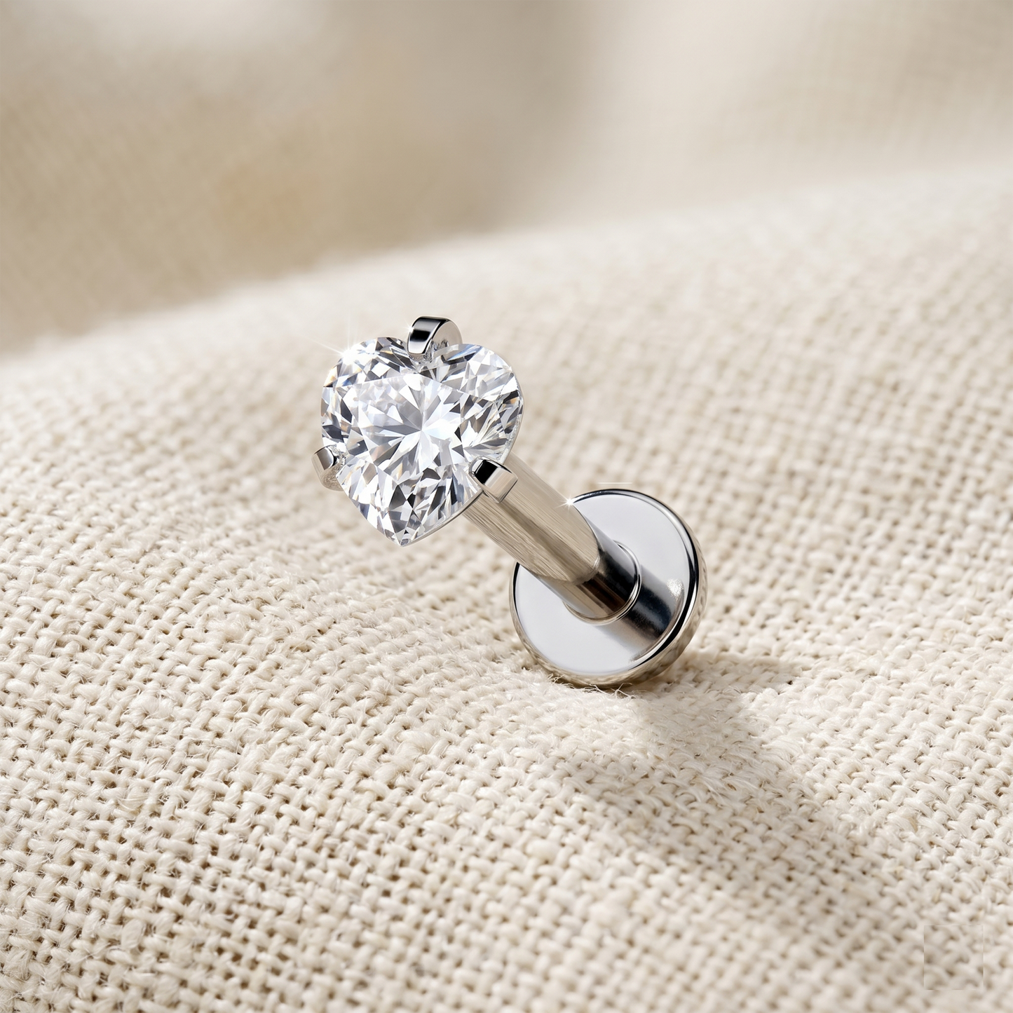 Titanium Heart CZ Threaded Labret Stud 16G