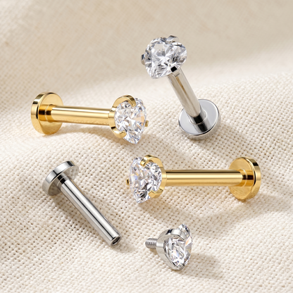 Titanium Heart CZ Threaded Labret Stud 16G