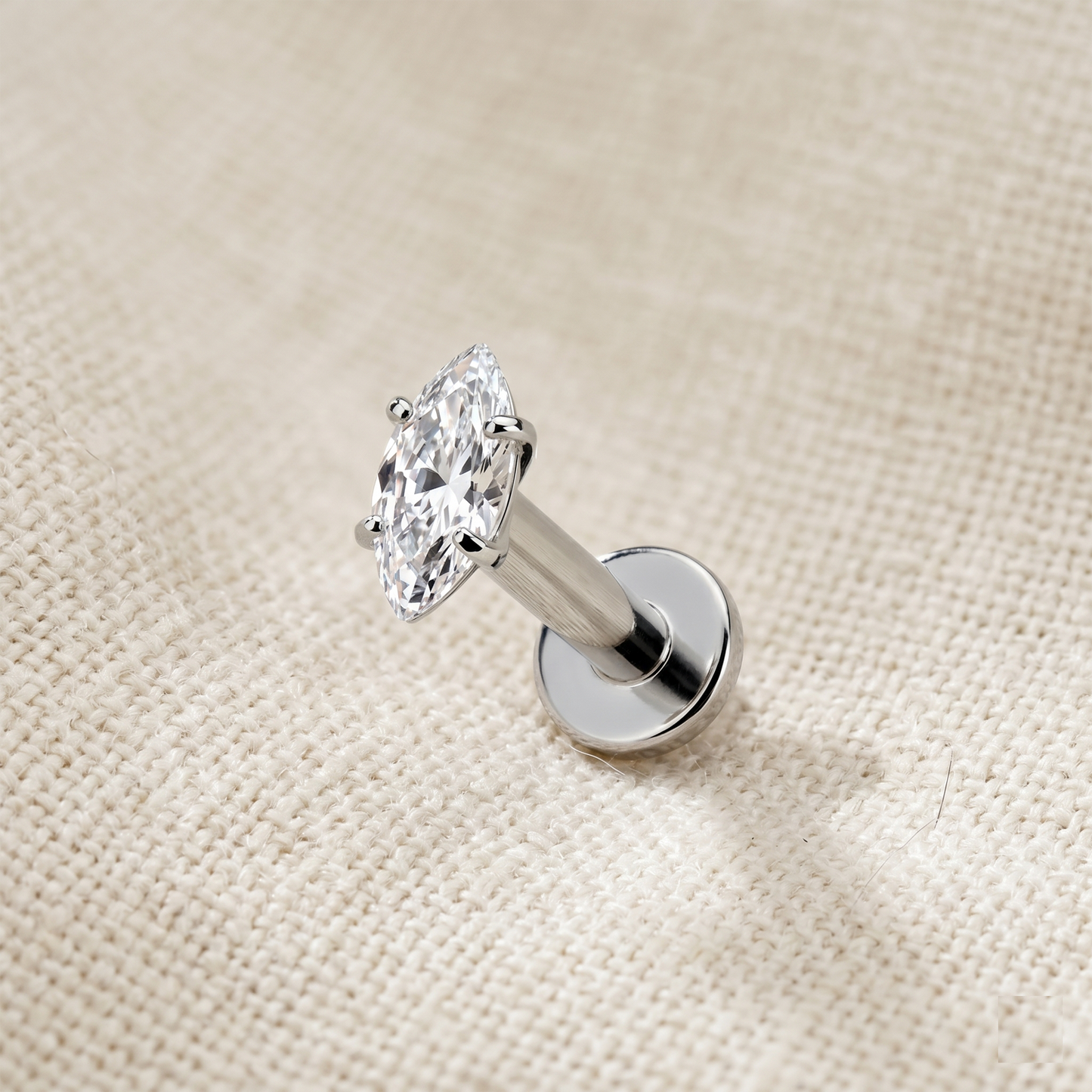 Titanium Marquise CZ Threaded Labret 16G