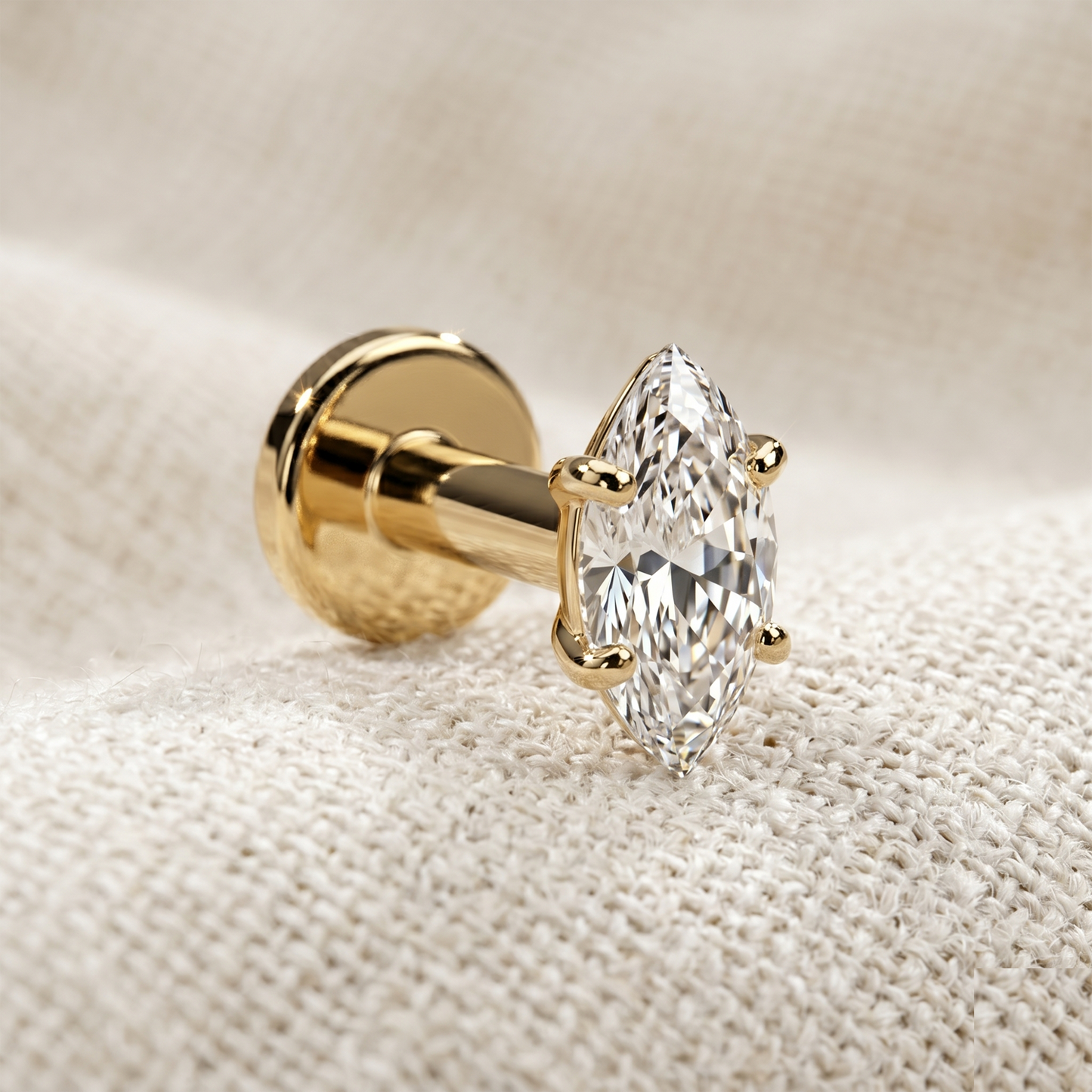 Titanium Marquise CZ Threaded Labret 16G