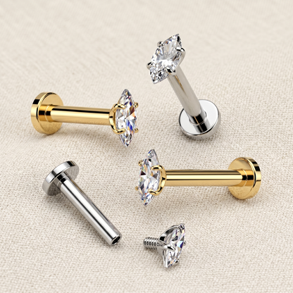 Titanium Marquise CZ Threaded Labret 16G