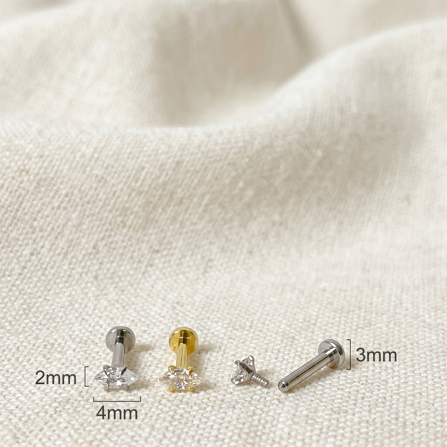 Titanium Marquise CZ Threaded Labret 16G