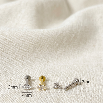 Titanium Marquise CZ Threaded Labret 16G