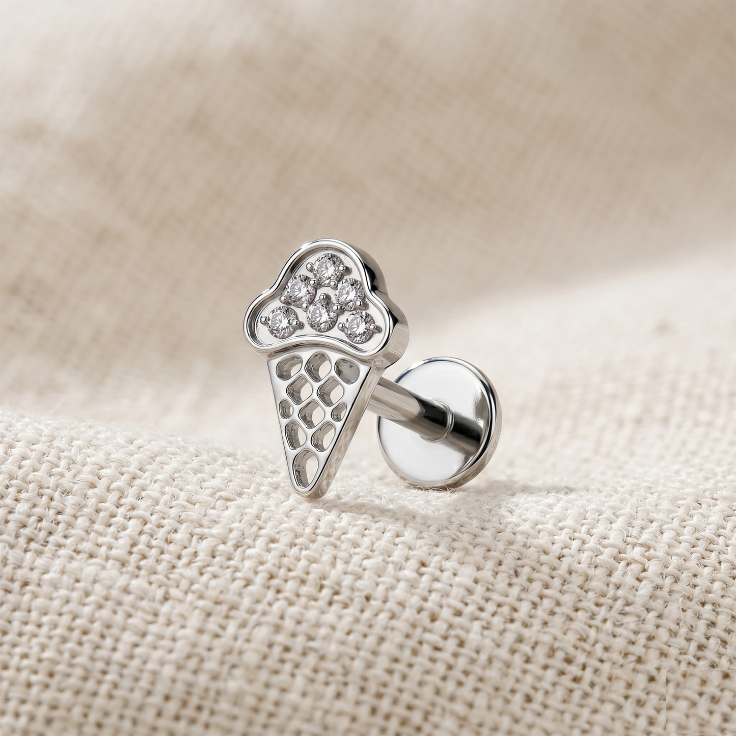 Titanium Ice Cream Cone CZ Threaded Stud 16G
