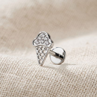 Titanium Ice Cream Cone CZ Threaded Stud 16G