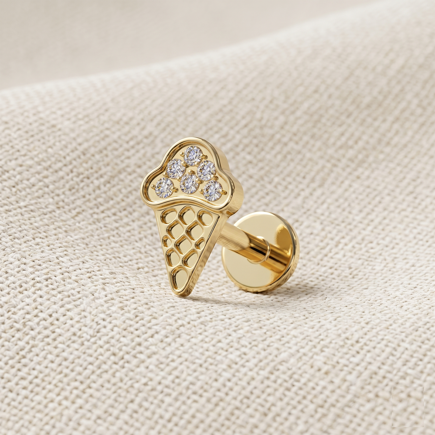 Titanium Ice Cream Cone CZ Threaded Stud 16G