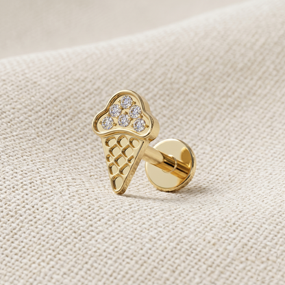 Titanium Ice Cream Cone CZ Threaded Stud 16G
