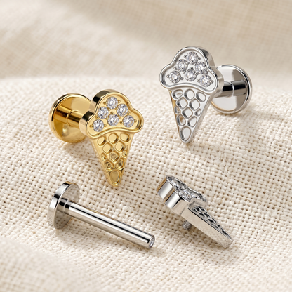 Titanium Ice Cream Cone CZ Threaded Stud 16G