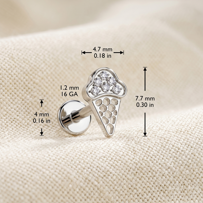 Titanium Ice Cream Cone CZ Threaded Stud 16G