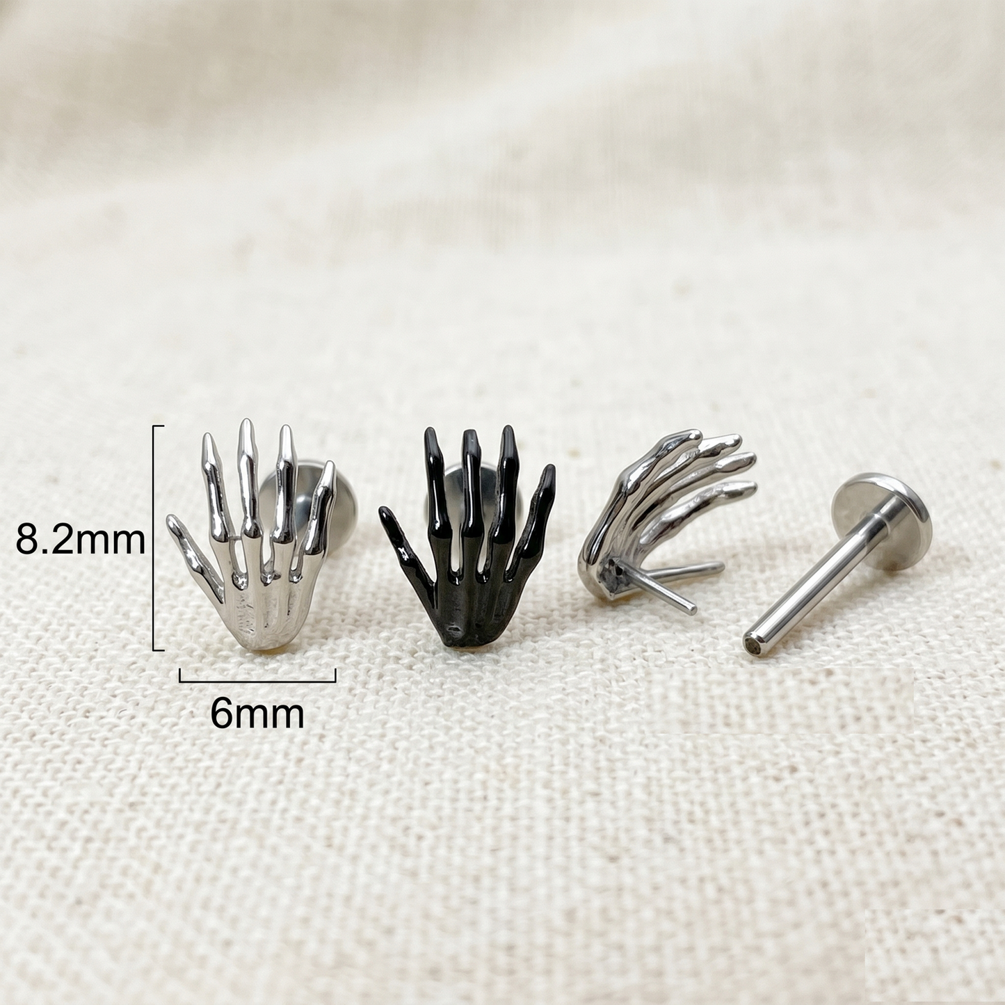 Titanium Skeleton Hand Threadless Stud