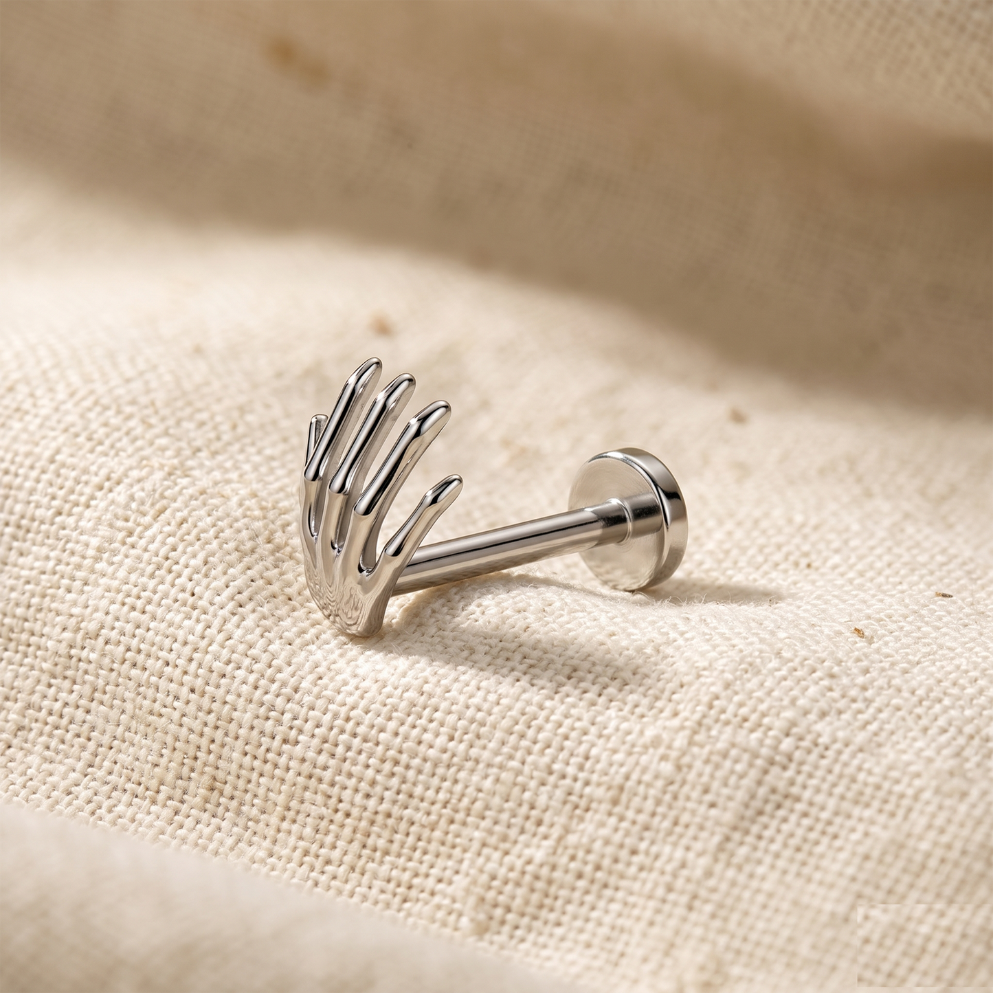 Titanium Skeleton Hand Threadless Stud