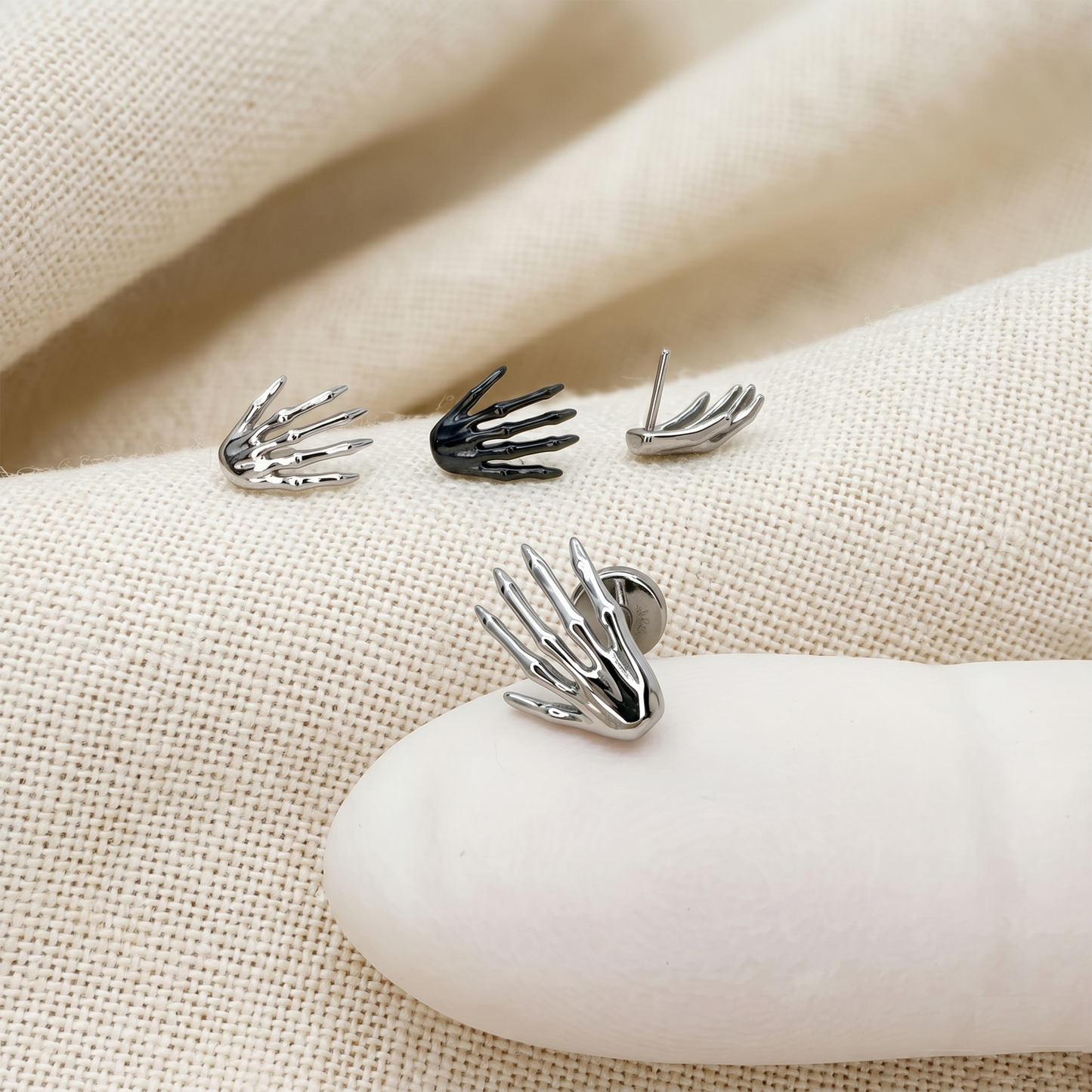 Titanium Skeleton Hand Threadless Stud