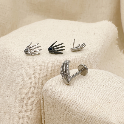 Titanium Skeleton Hand Threadless Stud