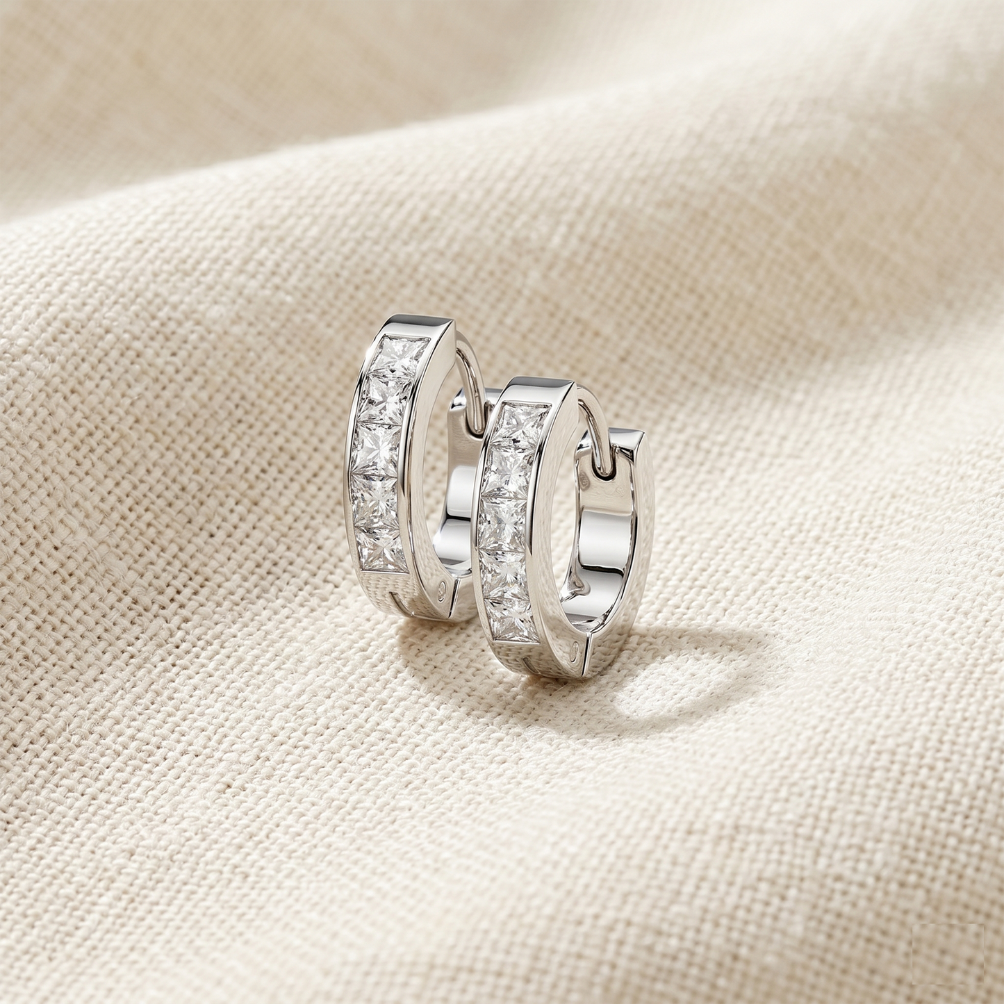 Surgical Steel Square CZ Hinged Hoop Earrings 18G